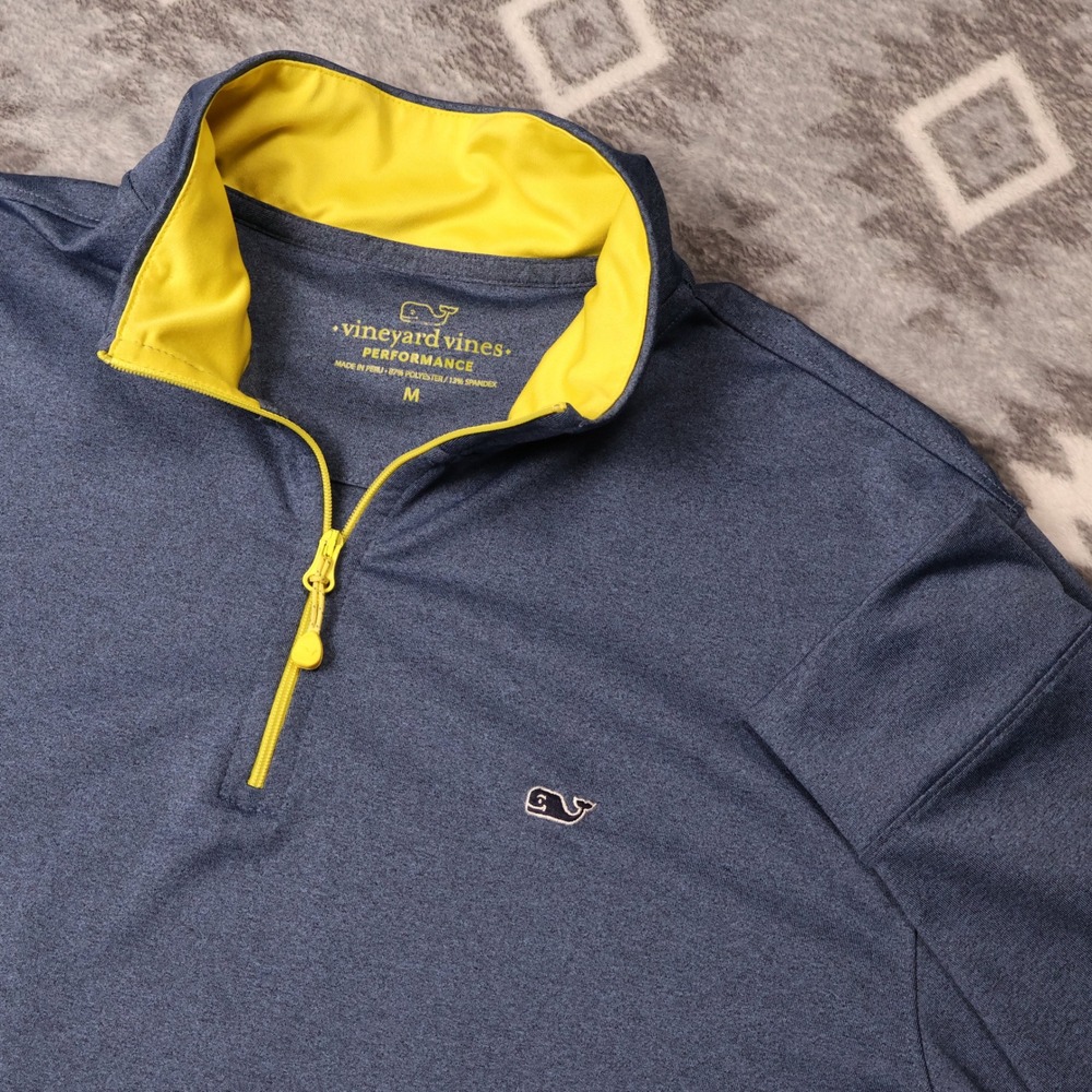 Vineyard Vines Performance Quarter Zip Navy Blue Yellow Mens Medium Pullover